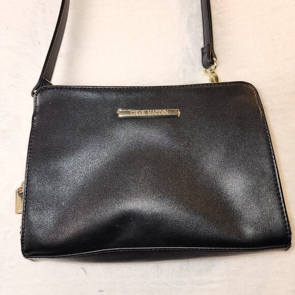 Steve Madden Black Leather  Adjustable Crossbody Shoulder Bag - Picture 2 of 6